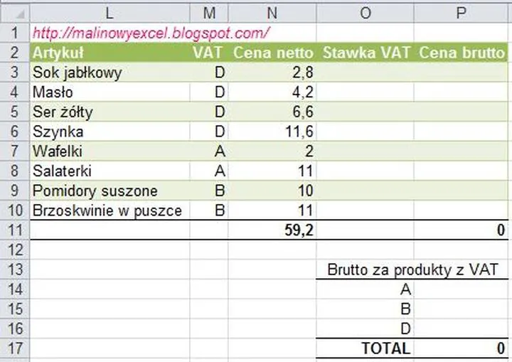 Obliczanie wartości brutto w Excelu