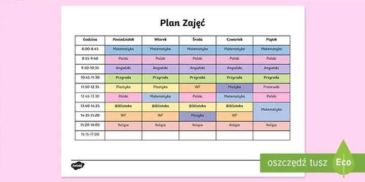 Plan lekcji w Excelu