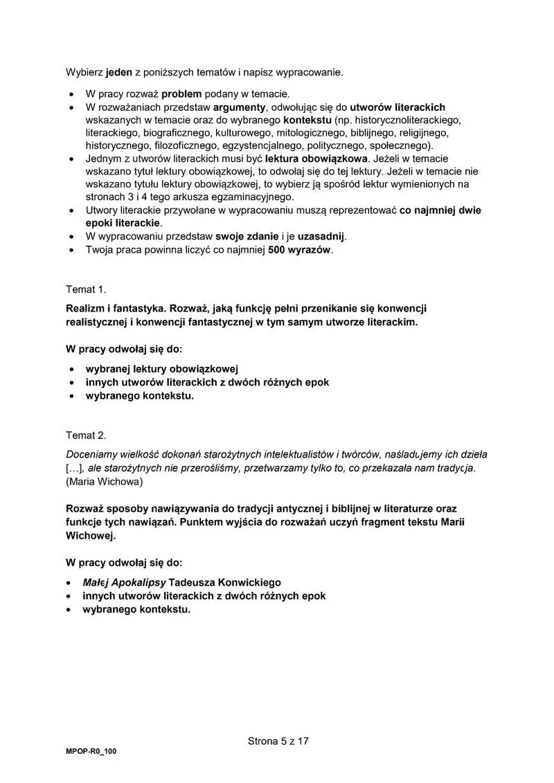 Przygotowanie do matury z polskiego